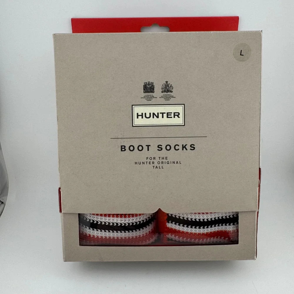 Hunter Boot Socks L Red Black White New Original Tall Striped UAS3048AAN